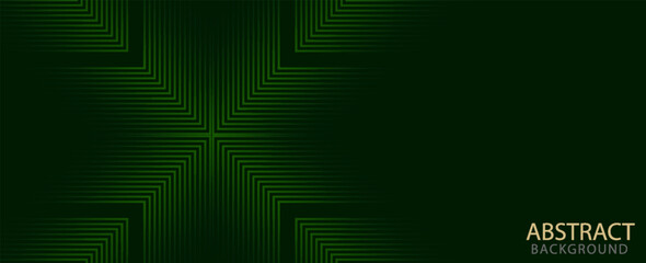 Poster - Dark green abstract background with glowing arrow lines. Modern shiny green geometric lines design.