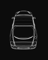 Fototapete - Black car contour in clean outline style, isolated on dark background. Minimalist vector illustration with sharp edges and negative space. Simple automotive silhouette for design projects.