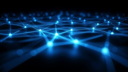 Poster - Glowing Blue Network Nodes Abstract Visualization
