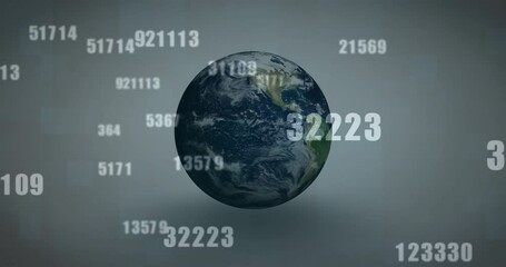 Poster - After “2040” label appearing above globe, globe rotating eastward while illustrating global data