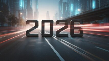 Leinwandbilder - Futuristic 2026 Cityscape Highway at Dawn with Neon Lights