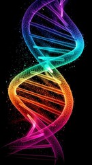 Poster - Rainbow Glowing DNA Helix Rotating on Black Background
