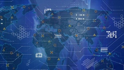 Poster - Surgeon tapping transparent world map interface and moving pulsing data clusters to monitor health