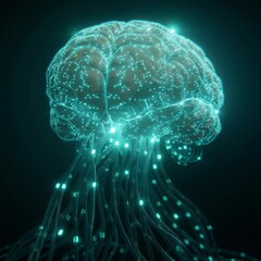 Leinwandbilder - Glowing Teal Brain with Circuit Connections