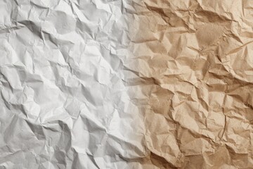 Poster - A split image showcasing crumpled paper; one half white, the other brown.  The texture is rough and uneven throughout