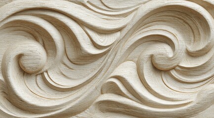 Poster - Intricate swirling patterns carved into a light beige, possibly wooden, surface, creating an elegant and symmetrical design