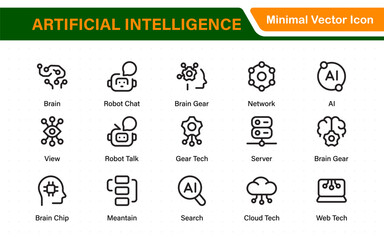 Fototapete - Ai tech and artificial intelligence icon set vector collection. AI Essentials line Icon collection, artificial intelligence icon set in line style, machine learning, smart robotic Free Vector