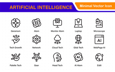 Fototapete - Ai tech and artificial intelligence icon set vector collection. AI Essentials line Icon collection, artificial intelligence icon set in line style, machine learning, smart robotic Free Vector