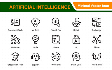 Fototapete - Ai tech and artificial intelligence icon set vector collection. AI Essentials line Icon collection, artificial intelligence icon set in line style, machine learning, smart robotic Free Vector