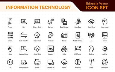 Fototapete - Information technology icons set. Set of It technology icons. Industry concept factory of the future. Technology progress. Big UI icon set in a flat design. Thin outline icons
