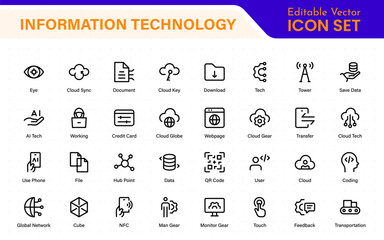 Fototapete - Information technology icons set. Set of It technology icons. Industry concept factory of the future. Technology progress. Big UI icon set in a flat design. Thin outline icons