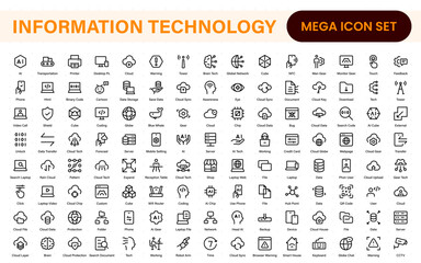 Fototapete - Information technology icons set. Set of It technology icons. Industry concept factory of the future. Technology progress. Big UI icon set in a flat design. Thin outline icons