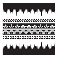 Poster - Collection of decorative black and white ornamental borders and dividers featuring geometric patterns and floral elements