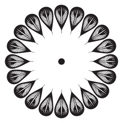 Poster - Stylized black feather petal mandala design with central dot on white background