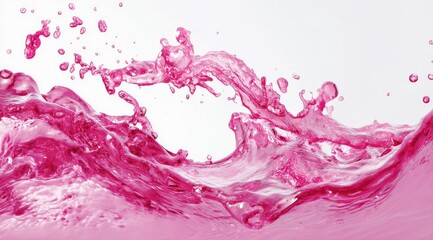 Poster - Dynamic pink liquid splash against a white backdrop, showcasing its texture and fluidity with a central, open wave shape