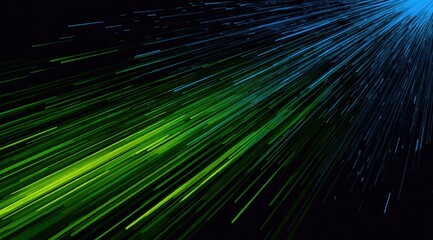 Poster - Abstract image of radiating lines, transitioning from green to blue against a black background, creating a sense of speed and energy
