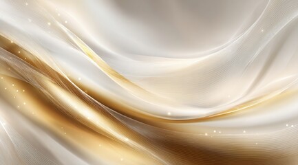 Poster - Abstract image of flowing, luminous, gold and white fabric-like waves with subtle sparkles