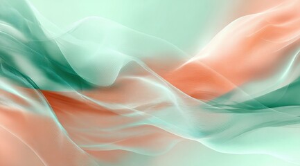 Poster - Abstract artwork featuring flowing, translucent forms in pastel peach and mint green hues, creating a soft, ethereal, and dreamy atmosphere
