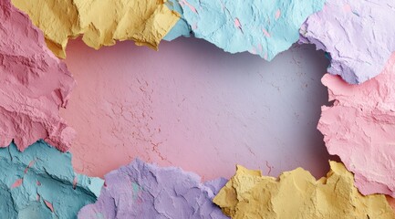 Poster - Pastel-colored, textured shapes create a frame around a lighter pink background. 