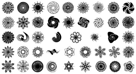 Poster - Collection of abstract spiral forms showcases a diverse set of geometric shapes, perfect for backgrounds and design elements.
