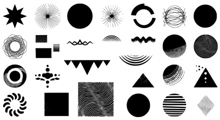Poster - Collection of graphic geometric shapes in black color, perfect for design, backgrounds, patterns, and creative projects.
