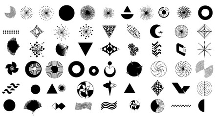 Poster - Diverse geometric shapes collection in minimalist black and white, perfect for design elements and artistic backgrounds with visual impact.