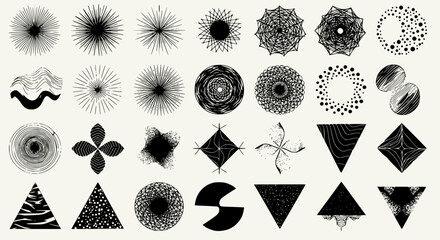 Poster - A collection of geometric shapes offers a unique design with circles, triangles, squares, and abstract patterns for various creative projects.