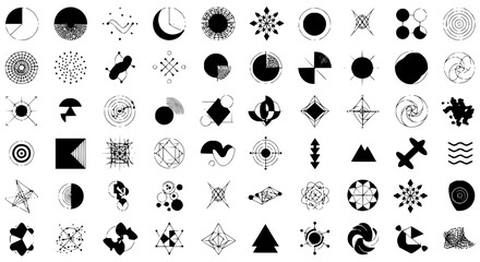 Poster - Abstract vector set presents geometric grunge shapes and designs for graphic arts and stylistic projects with distinct black figures.