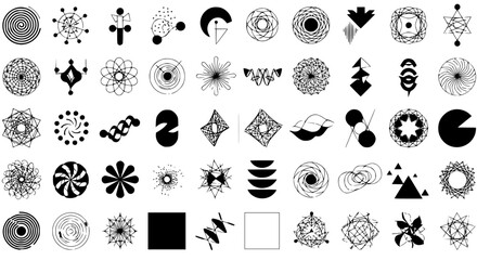 Poster - Collection of diverse abstract geometric shapes in black and white, offering graphic design possibilities.