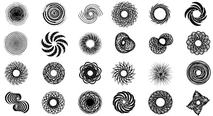 Poster - Collection of abstract black and white circular designs with a variety of unique swirling patterns and textures.