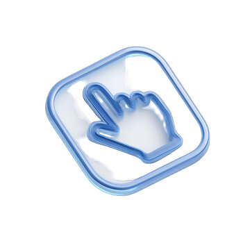 A 3D rendered icon of a hand pointing downwards, within a rounded square frame