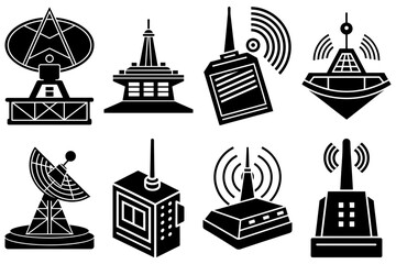 Poster - Illustration of various communication devices including antennas and radio transmitters in black and white