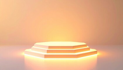 Poster - Elegant Minimalist Stage Platform with Soft Warm Lighting for Events Display or Presentation Background in Neutral Tones