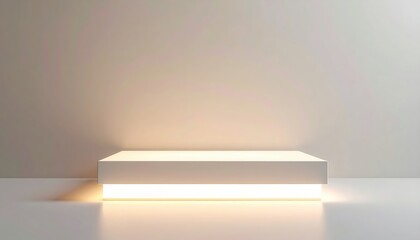 Poster - Minimalist illuminated rectangular platform with soft glowing light on plain neutral background perfect for product display and creative presentations