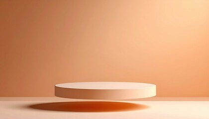 Poster - Minimalist round display platform with soft warm lighting casting gentle shadows on a neutral background for product showcase and interior design presentation