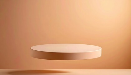 Poster - Minimalist round beige platform floating in midair against a soft gradient peach background with subtle shadow for modern design and product display purposes