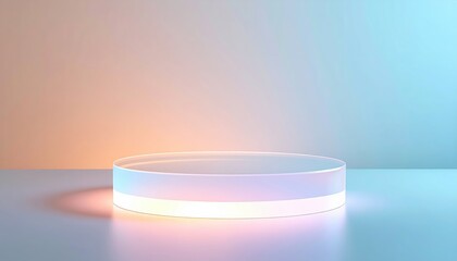 Poster - Minimalist Circular Platform with Soft Color Gradient Background and Subtle Lighting for Product Display or Artistic Photography