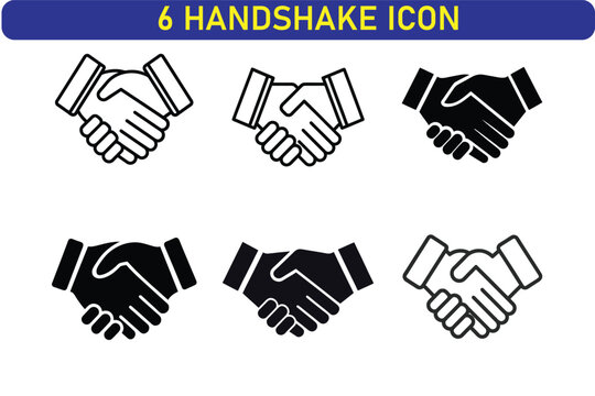 Six handshake icons representing agreement and trust isolated on white background
