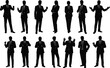© Lotus - Business people silhouettes in suits standing with different gestures, including open arms, crossed arms, talking, thinking, explaining, and presenting confidently