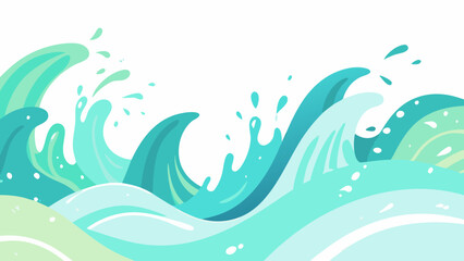 Poster - Vector illustration of stylized ocean waves in shades of blue and teal colors