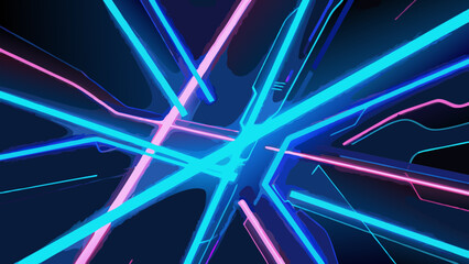 Poster - Abstract neon light lines in a futuristic digital technology background design