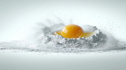 Fototapete - Explosive Yellow Sphere Bursting Through White Powder Creating Dynamic Abstract Art Effect in Studio Setting with Soft Light and Minimalistic Background