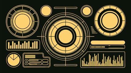 Poster - Futuristic user interface elements design with golden color on a dark black background