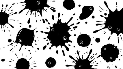 Poster - Abstract black ink splatters and blots illustration on a plain white background design