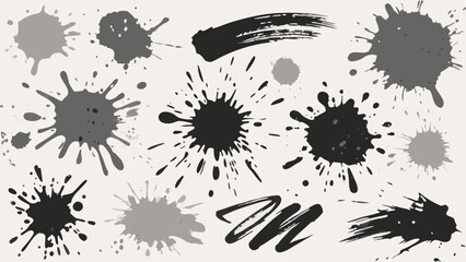 Poster - Vector illustration of various ink splatters and brush strokes on a neutral background