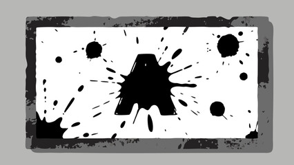 Poster - Abstract black ink splash with letter A and grunge frame on a white background