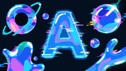 Poster - Abstract digital art illustration featuring the letter A and space-themed elements