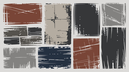 Poster - Abstract geometric grunge textures in various colors arranged on a light gray background
