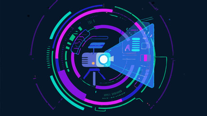 Poster - Digital projector illustration with futuristic design elements and a vibrant color scheme