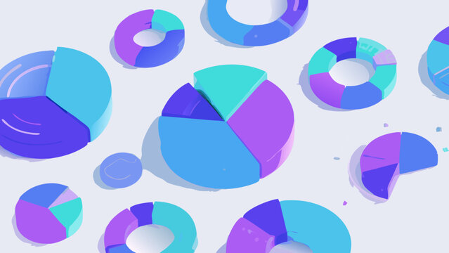 Colorful 3D pie charts and donut charts rendered on a light gray background